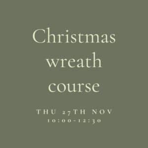 Wreath making events for Christmas near Reading. Small door wreath workshop lead by Local florist Emma at the Green Parlour Flower School studio in Pangbourne