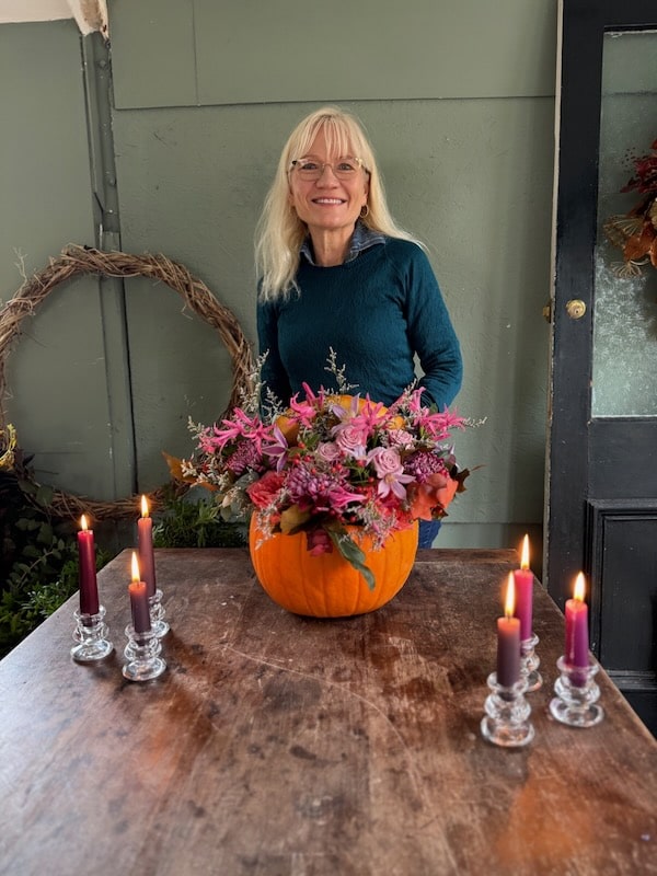 pumpkin flower design class teaching beginners how to arrange flowers in our flower school